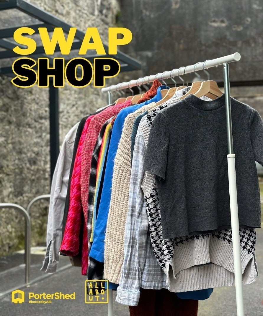 Looking to change up your wardrobe? drop by the @portershed SwapShop today! 📍PorterShed a Dó, 15 Market St. From 11:00 - 2:00pm ♻️Bring any clothing items and swap them for something new to you. €5 entry fee. 600+ pieces on display. In aid of #SealRescueIreland #galway