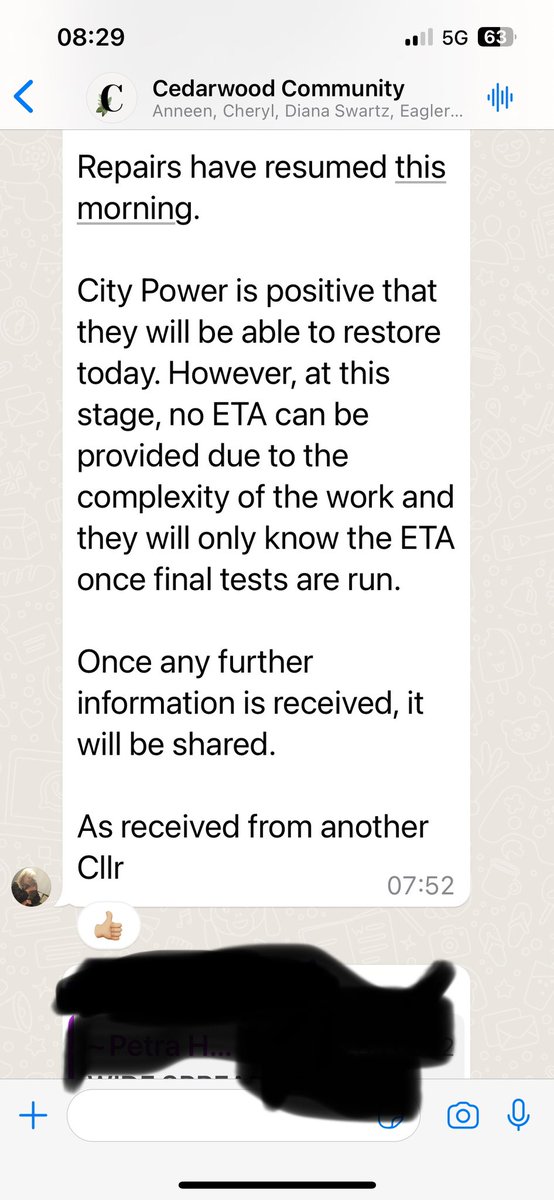BaillieRockstar's tweet photo. @CityPowerJhb *WIDE SPREAD POWER OUTAGE UPDATE* 

Dear Residents🌻

The OPS manager of City Power has provided me with an update on the outage. 

Teams had to halt repairs last night when it become to dangerous to work despite the lighting brought to site. 

Repairs have resumed this morning https://t.co/oSWN1u53lz