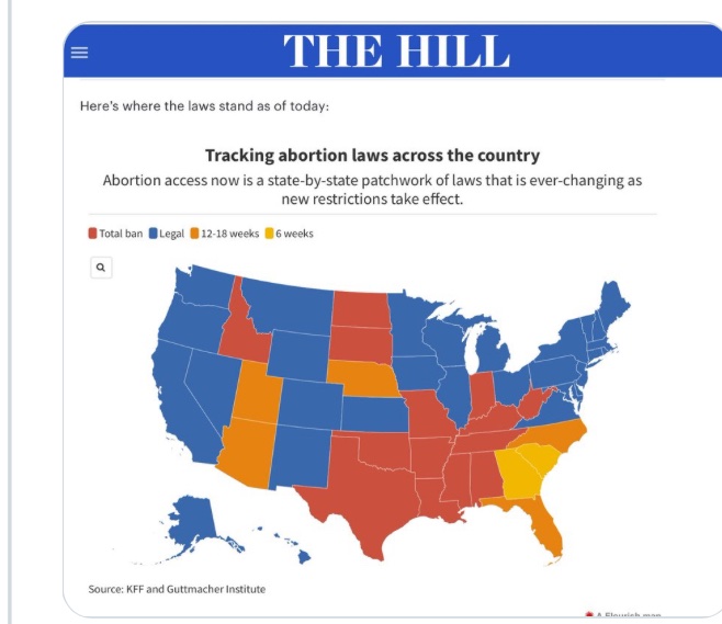 Is this a map of the burgeoning confederacy? Total/near ban in the confederate states with bans spreading into the western territories; which led in 1861 to hostilities between the states or civil war. Will the modern civil war be waged over a woman’s own rights over her body?