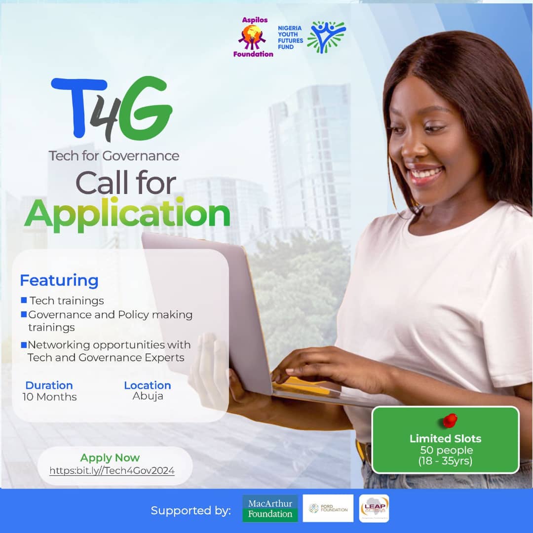 Are you a young Nigerian who dreams of using #technology to make a positive impact in Governance? Apply 👇 bit.ly/Tech4Gov2024 @YIAGA @accountlabng @EiENigeria @BudgITng @PPDC_ng @PLSInitiative @ParadigmHQ @ABUJAPLUG @TheSPPG @NGYouthSDGs @Analytics_699 @i4policy @HamzyCODE