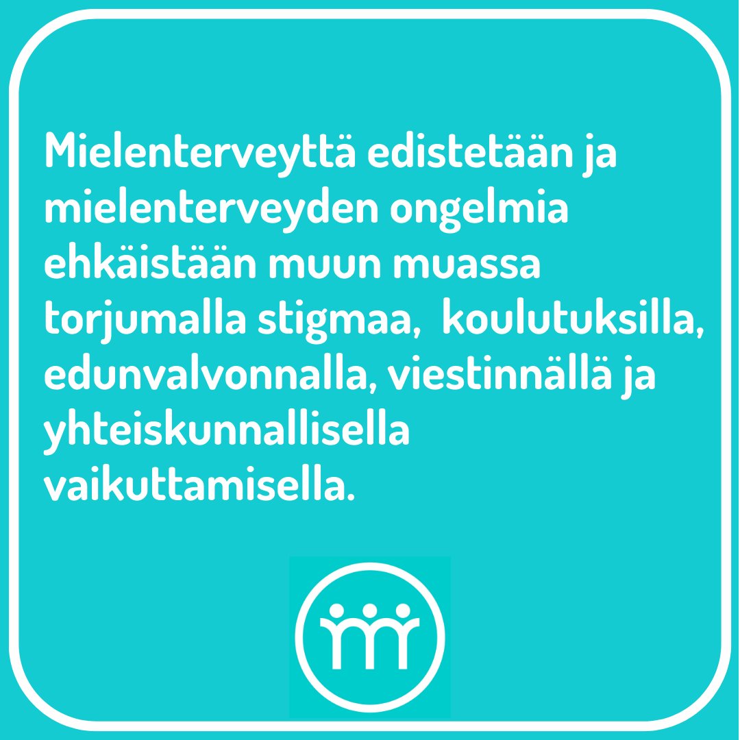 Mielenterveyttä edistetään ja ongelmia ehkäistään torjumalla stigmaa, kouluttamalla, edunvalvonnalla, viestinnällä ja yhteiskunnallisella vaikuttamisella.2/ #kehysriihi #mielenterveys #järjestöt #OnneksiOnJoku