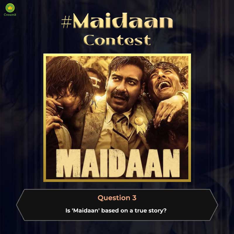 We're rooting for you to succeed with three back to back simple questions in a row. Remember to adhere to all the guidelines.

#AjayDevgn #Priyamani #Football #Action #sports #biography #entertainment #contestalert #maidaan #bookmyshow #vouchers #contestalertindia #crownit
