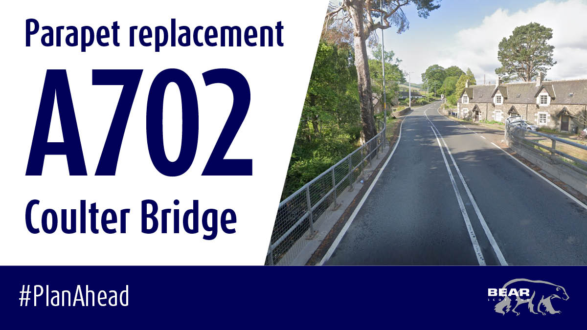 REMINDER: The #A702 at Coulter will be closed in both directions from 22:00 until 05:00 tonight, to allow for the removal of temporary vehicle restraint barriers that were in place while the bridge parapet was upgraded. Details: bearscot.com/a702-coulter-b…