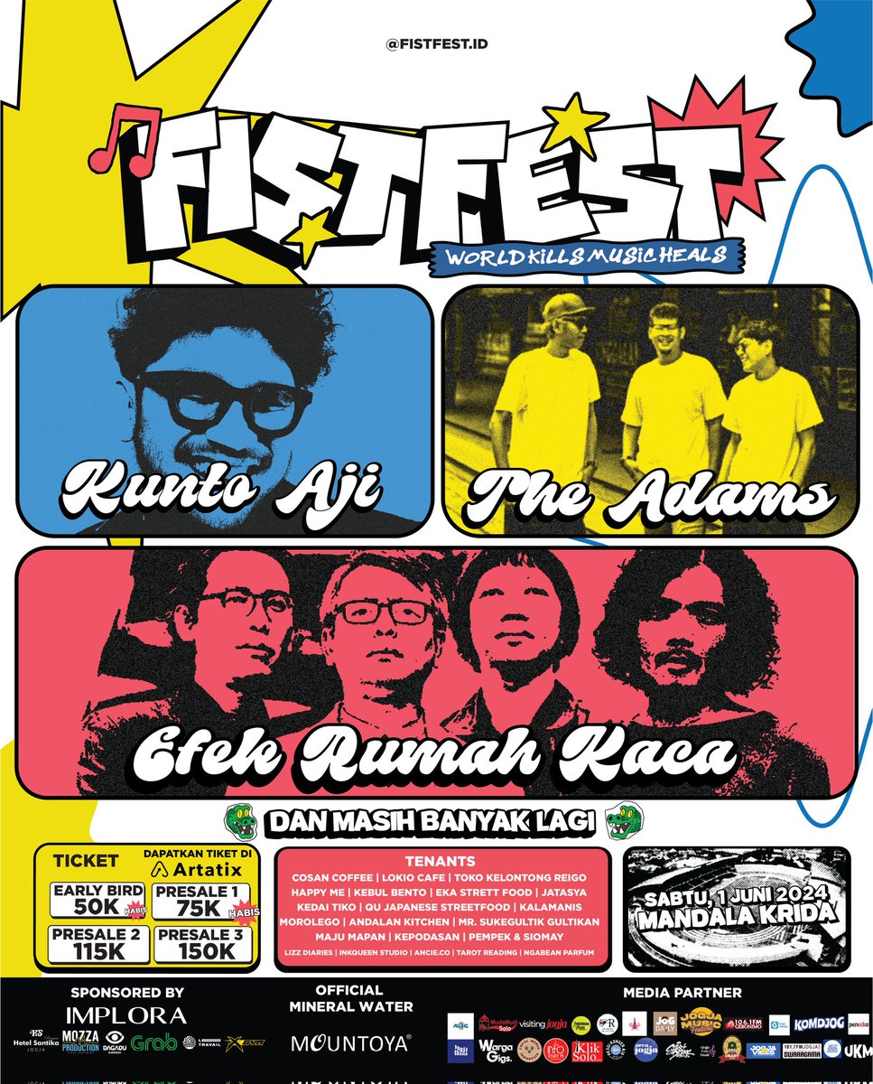 What’s Up FistFriends!😼✨ Get ready to dive and rock the night away with @kuntoajiw @theadamsband @sebelahmata_erk n the other mistery spectacular Guest Star only at FistFest 2024!🎪🎸⭐️ Yuk amanin tiket kalian sekarang sebelum kehabisan. Kepoin instagram nya @fistfest.id !😉