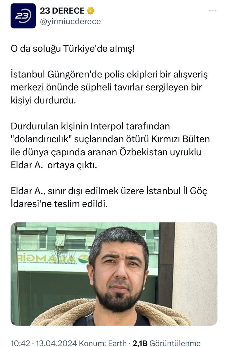 Halkın güvenliği ne kadar emin ellerde değil mi? Kırmızı bültenle aranan şahıs Güngören’de yakalanıyor. Elini kolunu sallayarak Türkiye’ye gelmiş.içeri nasıl girdiğini hesabını soracak bir sistem yok.