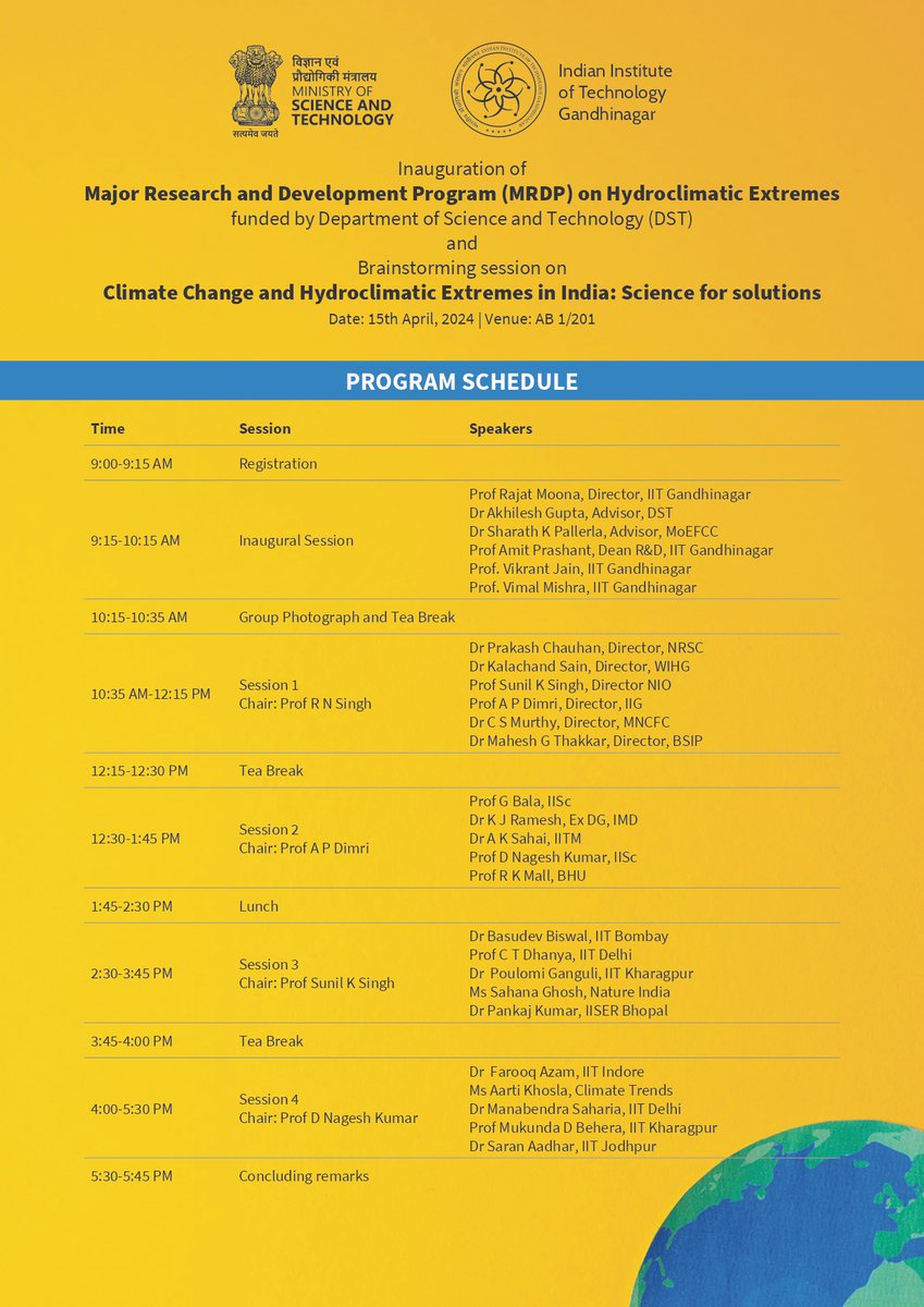 Excited to participate in the Major Research and Development Program (MRDP) on Hydroclimatic Extremes at my alma mater @iitgn! Looking forward to contributing, learning from eminent scientists in the field, and engaging in cutting-edge research. #research #hydroclimaticextremes
