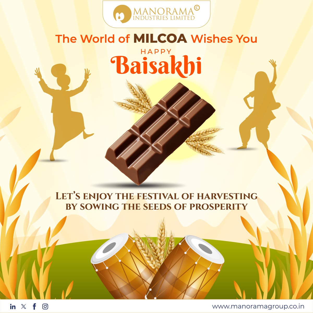 manoramagroup's tweet photo. Manorama Industries Limited from the world of MILCOA, wishes you Happy Baisakhi.
Under the sun's warm glow, let the blessings flow.
On this Baisakhi day, may only joy we sow.
#HappyBaisakhi #HappyHarvesting #blessings #miloca #chocolatetreats #foodindustry #manoramaindustries https://t.co/mAZL6J4UC6