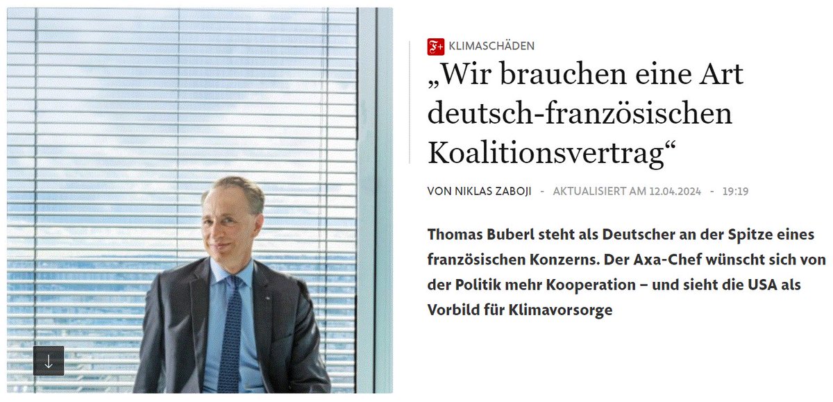 Als globaler Versicherer engagiert sich @AXA dafür, unsere Kunden beim ökologischen Wandel zu begleiten. Es gibt kein Zurück. In meinem Austausch mit @faznet haben wir unter anderem über unsere gemeinsame Herausforderung gesprochen, realistische und ausgewogene Lösungen für den