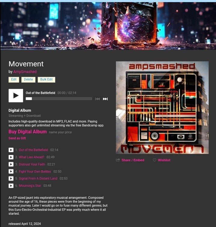 AmpSmashed's tweet image. Movement is out today on everything, and totally free until monday on Bandcamp! Listen for free, download and keep for free, basically its here and its free for the weekend. Just tap the link on my profile and pick where you want to hear it. ✌️