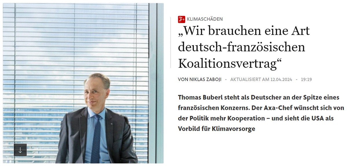 As a global insurer, @AXA is committed to accompanying our customers in the environmental transition. There is no turning back. In my exchange with @faznet, we discussed, among others, our common challenge of finding and implementing realistic and balanced solutions for climate