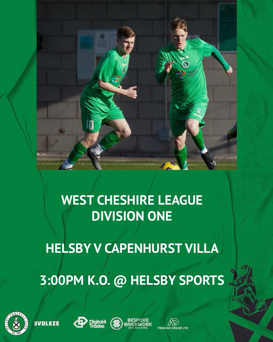 Helsby Football Club (@helsbyfc) on Twitter photo 🟢 MATCHDAY 🟢
We’re expecting another great game this afternoon, after Wednesday’s 3 all draw against the same opponents
⚽️<a href="/HelsbyFC/">Helsby Football Club</a> v <a href="/capevillafc/">Capenhurstvillafc</a> in <a href="/WestCheshireLge/">Go2Day West Cheshire League</a> Div. One
🕰️ 3pm kick-off at <a href="/HelsbySports/">Helsby Sports Club</a>
🐎 And you can pop indoors at the club to watch the National 🍺 🟢 MATCHDAY 🟢
We’re expecting another great game this afternoon, after Wednesday’s 3 all draw against the same opponents
⚽️<a href="/HelsbyFC/">Helsby Football Club</a> v <a href="/capevillafc/">Capenhurstvillafc</a> in <a href="/WestCheshireLge/">Go2Day West Cheshire League</a> Div. One
🕰️ 3pm kick-off at <a href="/HelsbySports/">Helsby Sports Club</a>
🐎 And you can pop indoors at the club to watch the National 🍺