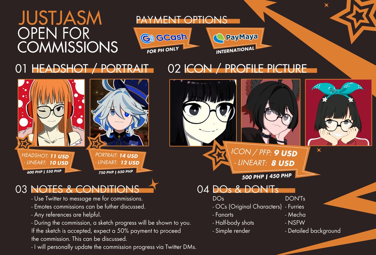 justjasm's tweet image. Commission sheet has been updated! I had to raise my price due to taxes. Once again, you can talk about the details of your commission in DMs for further information. Also, I can do international comms yippee #ArtCommission #commissionsopen #artph