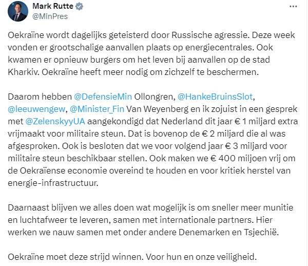 frans_nijhof's tweet photo. Dé sg-kandidaat voor de Navo, @markrutte , geeft blijk van roekeloos gedrag. Zijn blinde, rancuneuze woede jegens Poetin, vanwege MH17, is geen aanbeveling voor deze topfunctie. En zomaar op een namiddag 6 miljard euro weggeven aan Oekraïne? Zonder overleg? https://t.co/2F4u0bQtND