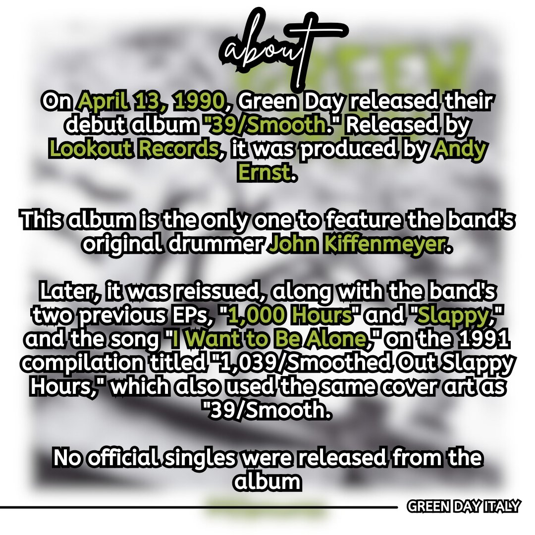 GreenDayItaly_'s tweet photo. On April 13, 1990, Green Day released their debut album "39/Smooth." What do you think about this album? Which is your favorite track?

#greenday #billiejoearmstrong #trecool #mikedirnt #39smooth https://t.co/NJ03RMqOWG