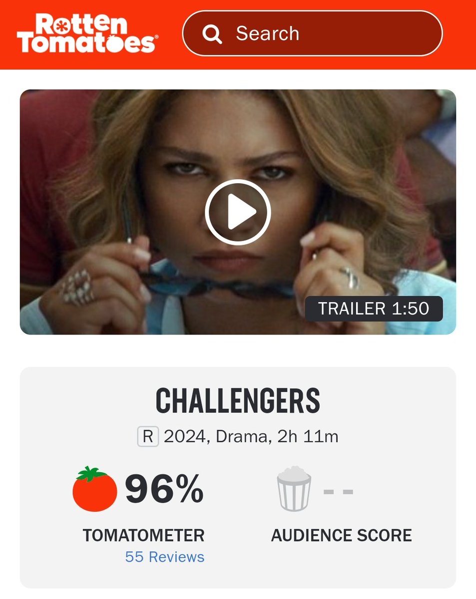 Ato198250754's tweet image. Challengers fresh RT Score
#ChallengersMovie #zend