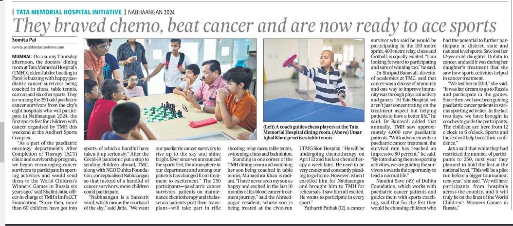 This weekend, @TataMemorial will host the first sports fest for paediatric cancer survivors. 250-odd survivors from the city's eight hospitals will be participating in Nabhaangan 2024. Yet again, the hospital's paediatric dept goes beyond just treating patients. By @somitapal
