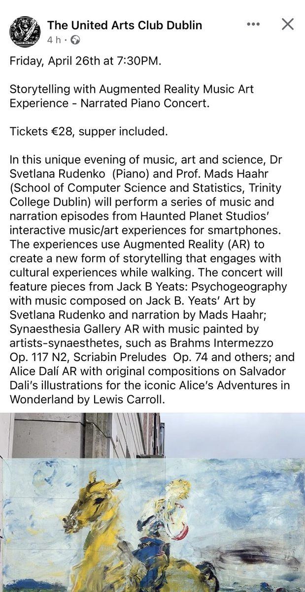 Storytelling with Augmented Reality for cultural engagement👇at #TheUnitedArtsClub 26 April 2024☘️3Fitzwilliam Street Upper