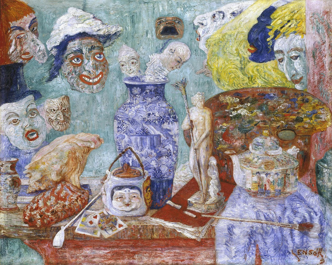 Happy Birthday, #JamesEnsor! Der belgische Maler wurde an diesem Tag 1860 in Ostende geboren. In seinem »Stillleben mit Masken« begegnen uns die Blicke von Masken, die aus dem Geschenk- und Karnevalsladen seiner Mutter stammten und die er oft in seinen Werken darstellte.