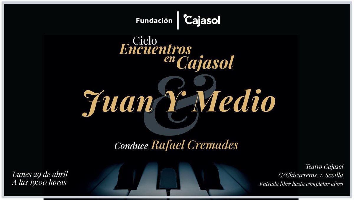 El Teatro Cajasol Sevilla acoge una nueva edición del Ciclo 'Encuentros en Cajasol', con el presentador, humorista y actor Juan y Medio como protagonista, entrevistado por @RafaelCrem71326 📅 Lunes 29 de abril, 19.00h. 🔖 Entrada libre 📺 Streaming en: buff.ly/3xsasdc