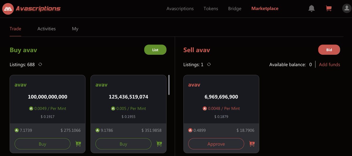 🚀 Avascriptions has released the Bid system! Users can now place a Bid through the Marketplace. Before placing a Bid, please ensure that the necessary $AVAX assets have been deposited into the Pool Balance.

💰 You can convert your $AVAX balance between your wallet and Pool
