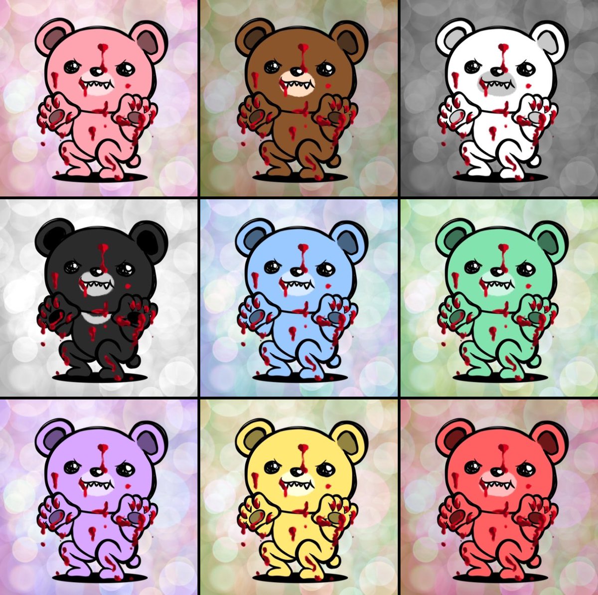 the_Roundpeople's tweet image. 久しぶりに逝きます🔪🩸🧸

新コレクション”殺熊P”
PはポーズのPです👍

今回は色んなポーズをした殺熊さんを楽しんでくださいね🤭

4/14 20時
2000円で特典付き抽選販売✨✌️

今回は久しぶりなので一気に9体いきますよ🔥✨👍

特典は右のガオガオ殺熊です🧸

#HEXANFT @HEXANFT 
#チーム殺熊