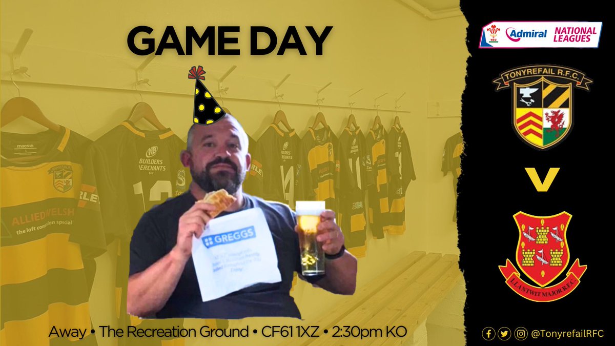 🚨GAME DAY🚨 It’s game day down at Llantwit Majors Recreation Ground! Always a great game between the two teams! Get on down to the coast, support the boys and wish our coach @Danpugs02 a very happy birthday!! 🍻 🖤🧡