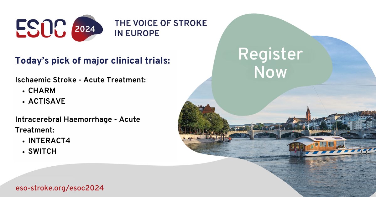 Dive into cutting-edge stroke science at this year's #ESOC2024! We're thrilled to present some major clinical trials that are set to make waves: ow.ly/6U9850RcSMJ

🔹CHARM
🔹ACTISAVE

🔹INTERACT4
🔹SWITCH
#strokeresearch #voiceofstroke @FishingNeurons #stroketwitter