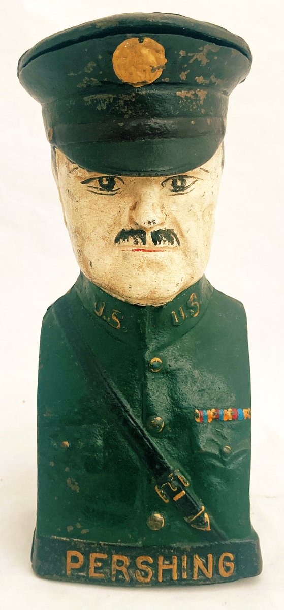 General John J. Pershing, Commander of the American Expeditionary Forces during the First World War, cast iron money box, circa 1920. #antiques #GeneralPershing