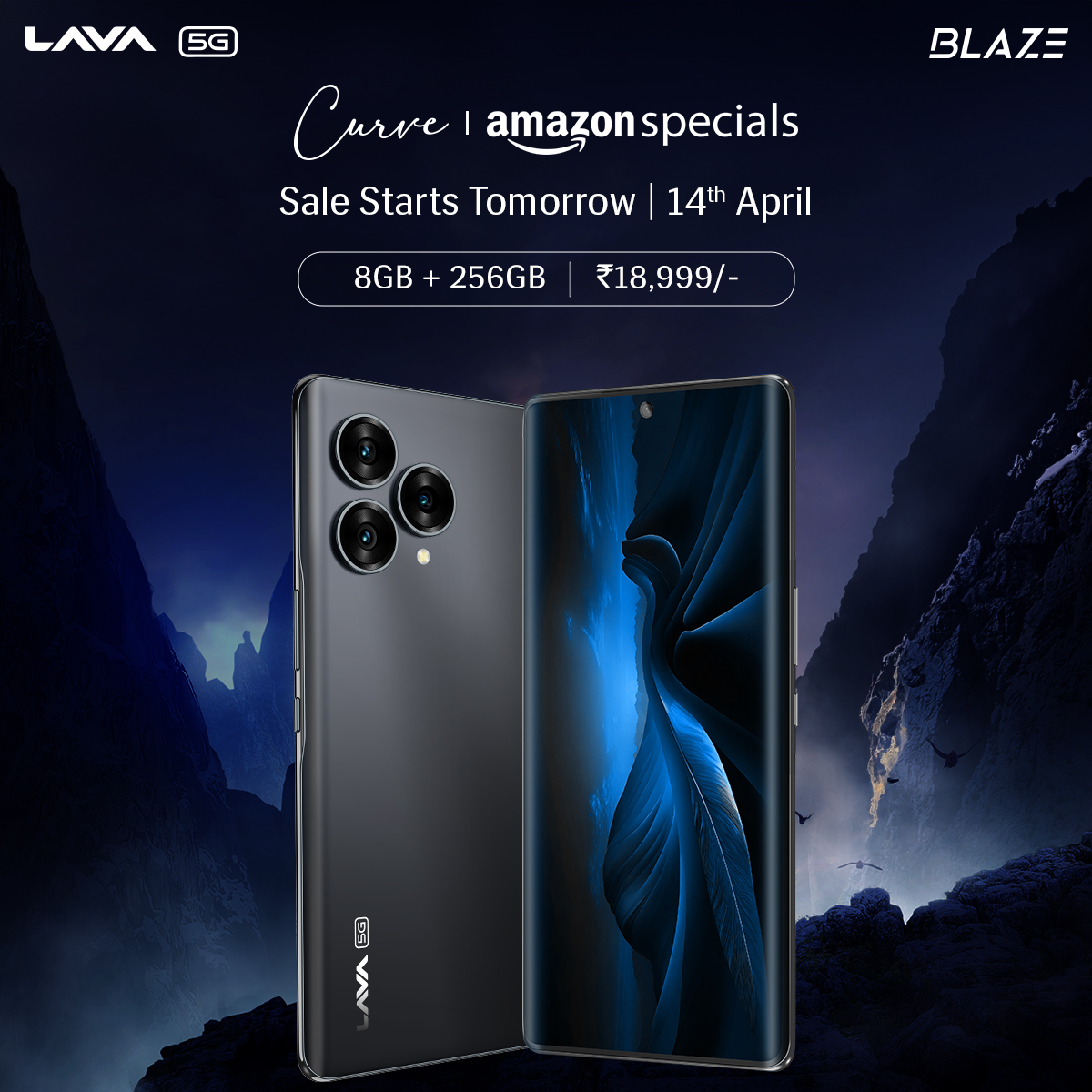 Blaze Curve: 8GB + 256GB - Sale starts tomorrow, 14th April Price: ₹18,999 Only on Amazon: amzn.to/439QGPa #BlazeCurve #LavaBlazeCurve #CurveOlution #LavaMobiles #ProudlyIndian