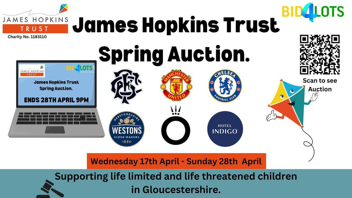 YOU CAN NOW VIEW OUR AUCTION!
We have 30 lots up for grabs, something for everyone and every budget. 
BIDDING GOES LIVE ON WEDNESDAY!
#MakingMagicMemories #JHT #JamesHopkinsTrust #KitesCorner #NursingRespiteCare #Gloucestershire #Charity #ChildrensHospice