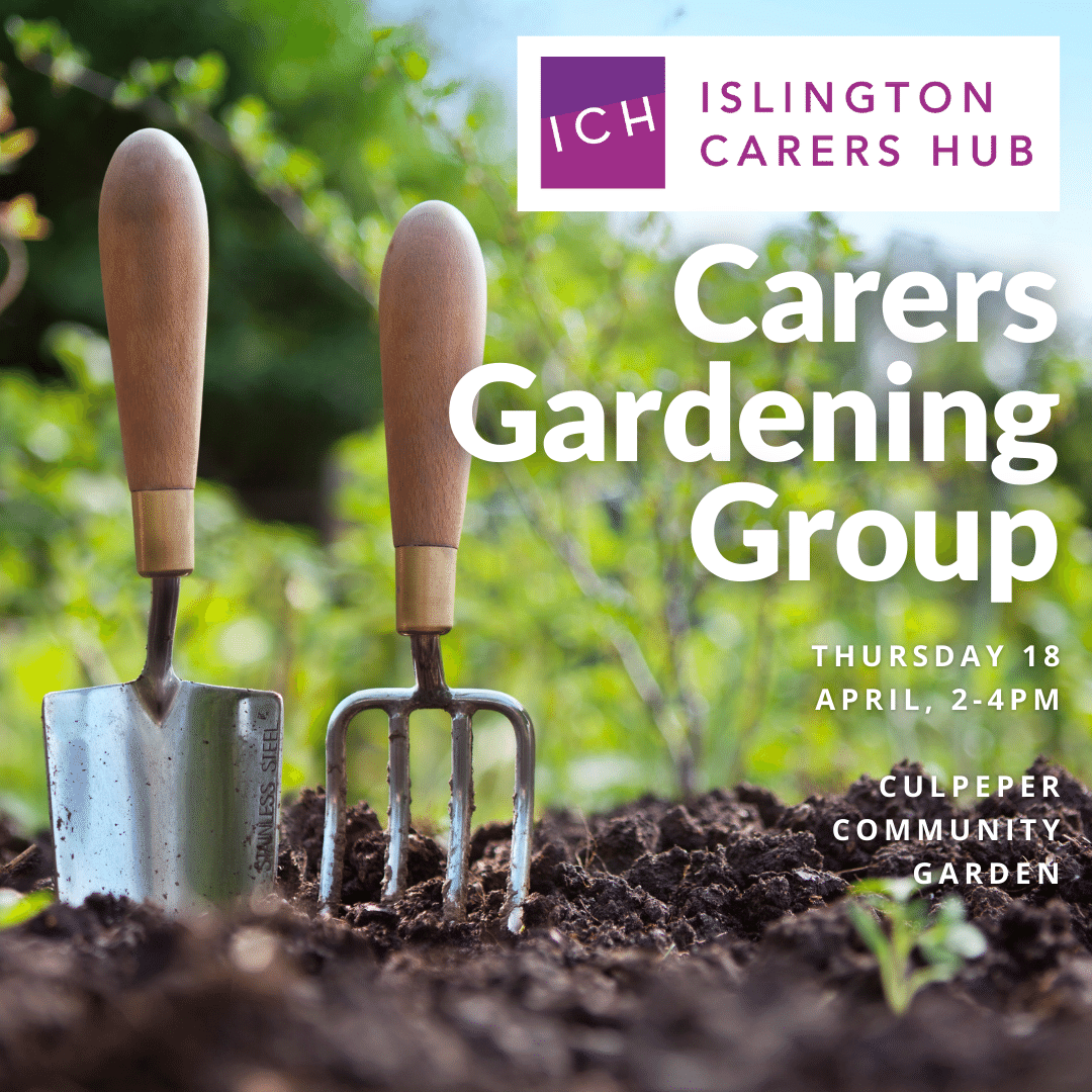 Carers Gardening Group starts Thursdays from 18 April 2pm. It's a great way to get active outside, learn new skills & help keep the Culpeper garden beautiful. Hot drinks & plenty of chat!  Book your place: 020 7281 3319 or info@islingtoncarershub.org #CarersActiveApril