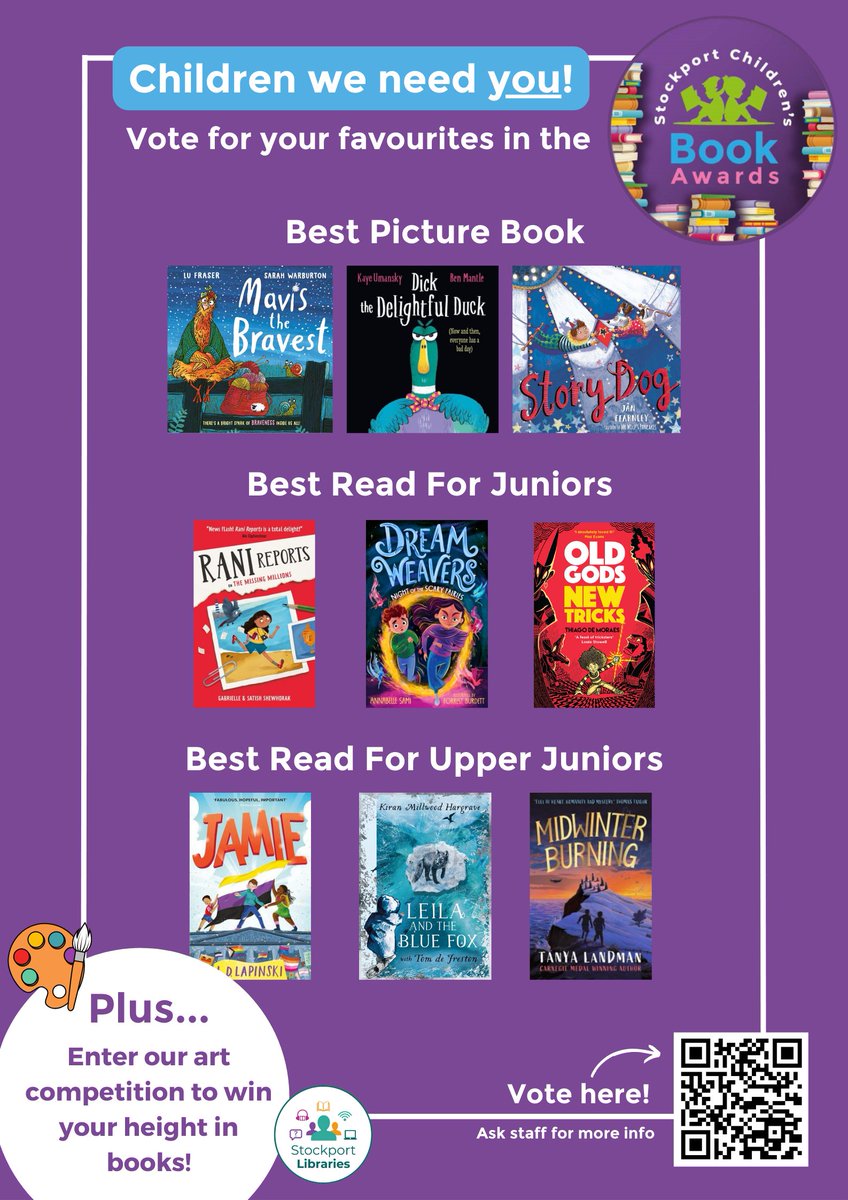 📚 Voting is open for the 2024 Stockport Children's Book Awards!!! 📚 Get to you local library or log in to BorrowBox and start reading. Then, let us know which books you think should win! Vote here when you're ready: orlo.uk/CRyOL