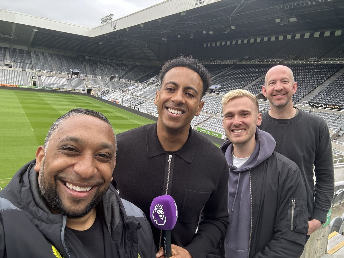 MATCHDAY!!! This week it was great to do a match preview with @kylewalker115 @premierleague and meet Ryan and David to see @RNID new technology work, it’s fantastic🖤🤍 #NUFC @LoadedMagNUFC