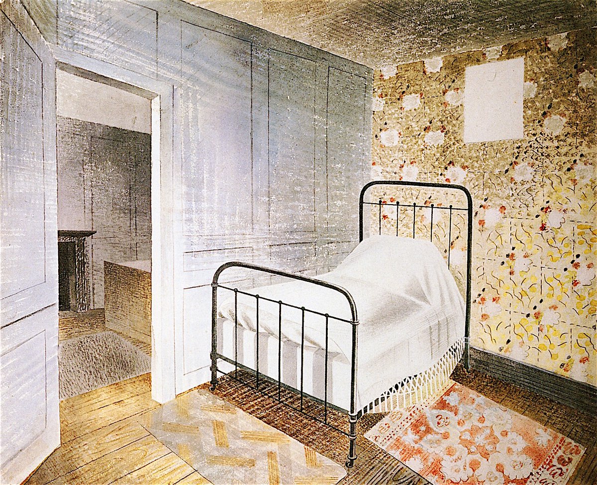 Ravilious1942's tweet image. The Bedstead, Eric Ravilious, 1938. It is believed the original artwork is still in the possession of the Ravilious family.