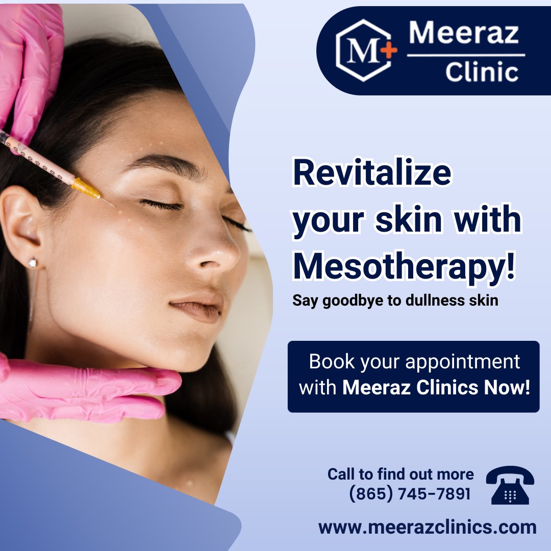 Refresh your skin with Mesotherapy! Book now at Meeraz Clinics for a radiant glow. Say goodbye to dullness. Visit meerazclinics.com to schedule your appointment today!
.
.
#SkinRevitalization #MesotherapyMagic #RadiantSkin #BeautyTreatment #SkinCareRoutine #HealthyGlow