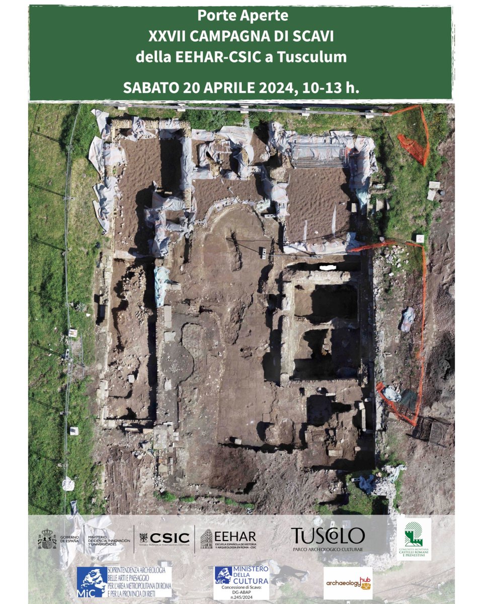 📌El próximo sábado 20 de Abril tendrá lugar la tradicional Jornada de Puertas Abiertas, con ocasión de la XXVII campaña de excavación del Proyecto Tusculum de la EEHAR-CSIC en el yacimiento de Tusculum (Monte Porzio Catone, Roma).