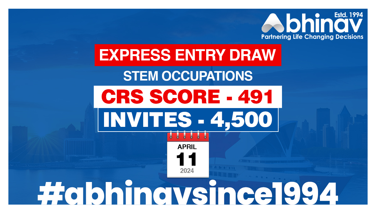 abhinavimmi's tweet photo. IRCC conducts second Express Entry draw of the week, inviting 4,500 candidates in STEM occupations with a minimum CRS score of 491!
Kickstart Your Process Now: https://t.co/kZXDMm0WhF.
For more information call us at +91-8595338595.
#stemoccupations #expressentrydraw https://t.co/s1sFpnByEa