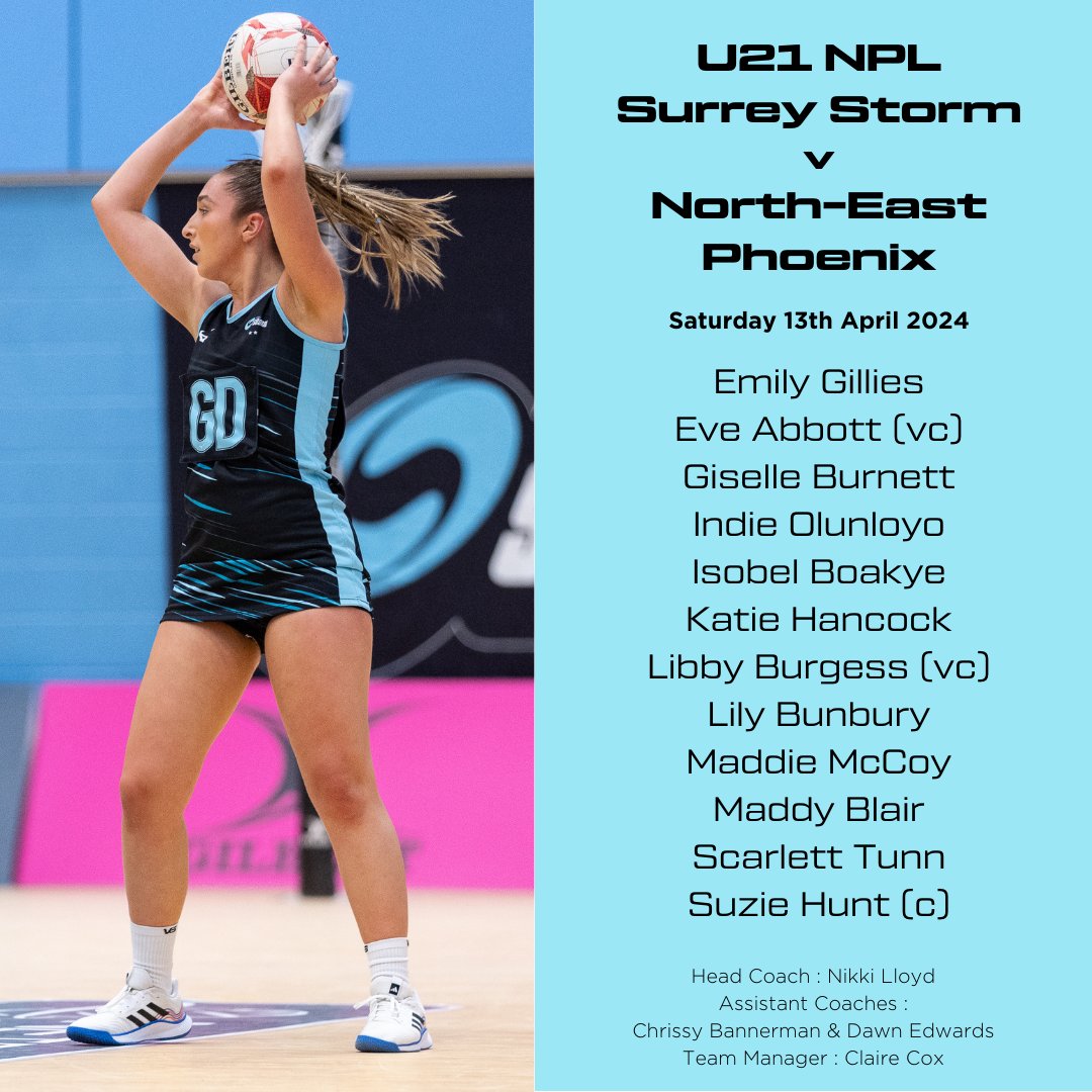 Excited for the last of the 23/24 season NPL games at Nottingham University today - kicking off with our #U21s at 11am against @PathwayNorth #SQUAD #proudCoach #aStormisComing #GameDay #Netball