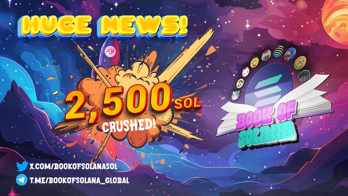 Massive milestone unlocked for the <a href="/BookofSolanaSol/">Book of Solana $BOSOL</a> fair launch! 🚀

The project has raised an incredible 2,500 SOL (380K USD) from the community.
Huge thanks to our early supporters, this is just the start of something big! 💥
So much more to come, the future is bright for $BSOL