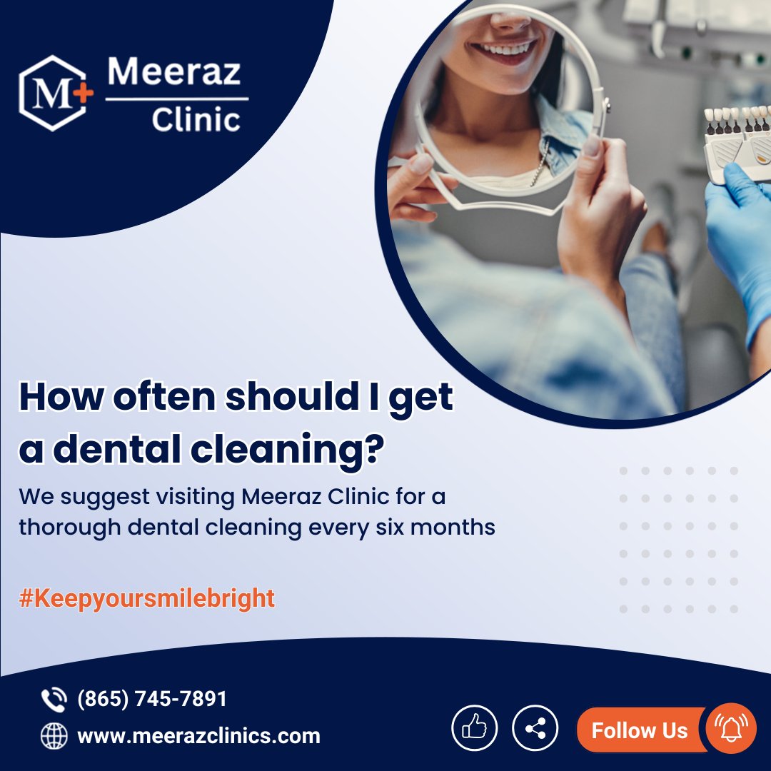 Keep your smile shining bright with regular dental cleanings at Meeraz Clinic! Schedule yours every six months for optimal oral health. Visit meerazclinics.com or call (865) 745-7891 today.
.
.
#DentalCare #OralHealth #SmileMaintenance #HealthyTeeth #MeerazClinic #BookNow