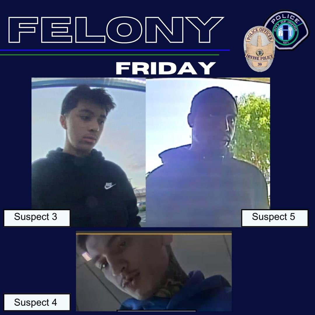 #FELONYFRIDAY - A business mailed out several business checks that were intercepted. These five men are suspected of cashing the stolen checks, which were altered, resulting in a loss of over $238,000. If you have information, please email nberbiglia@cityofirvine.org. #irvine