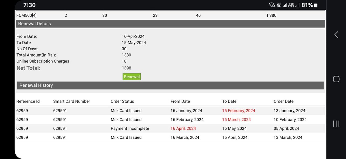 spsrinivas92's tweet photo. @AavinTN Team... tried renewing milk card... and payment is made... but post which in aavin website it shows payment incomplete. I waited more than a week now... still not refunded as well... please resolve this issue... https://t.co/2F7CCJAmfl