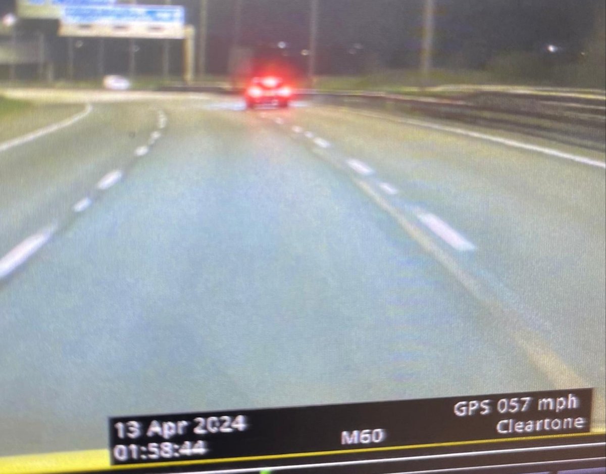 Mercedes seen at 56mph in lane 3 of the empty #M60 nr. Blackley. When signalled to stop, driver stopped in lane 3 putting everyone's lives at risk, inc. his pregnant passenger & children. Reported No Insurance and drive w/o due care. Vehicle #seized #165 @NWmwaypolice