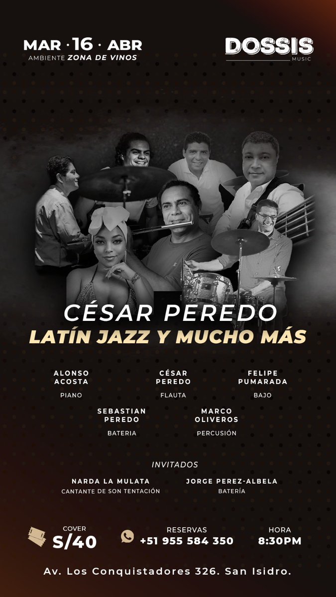 CesarPeredo's tweet photo. Los esperamos este martes 16 a las 8:30 en Dossis, Conquistadores 326 San Isidro https://t.co/Dsv27io9IM