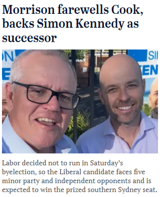 In honor of Scott Morrison, the Liberal candidate for Cook(ers) Simon Kennedy has nominated himself five times on the ticket. #auspol #CookVotes #insiders #CookByElection