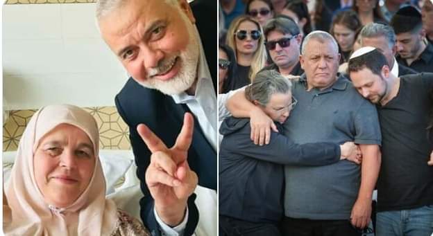 A tale of two families with very different values. How do Palestinians and Israelis react to the news of the death of their children? Left Hamas - Mr. and Mrs. Haniyeh show a big smile and flash V sign in celebration of the killing of three of their sons. Right: Israel - Minister…