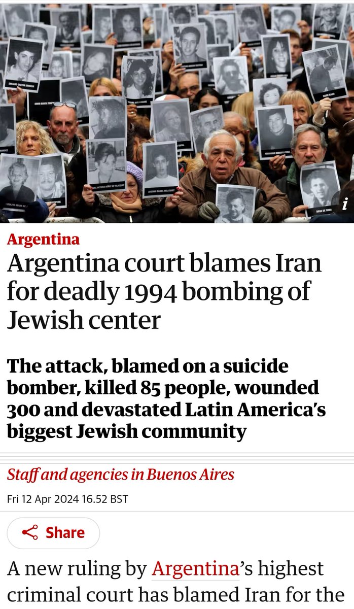 It took 30 years, but Argentina’s highest criminal court has ruled that the Islamic Republic/Iran is behind the terror attack against a Jewish community center in Buenos Aires. Let's be clear. The entire point of the attack was to kill Jews. Iran refused to hand over the men