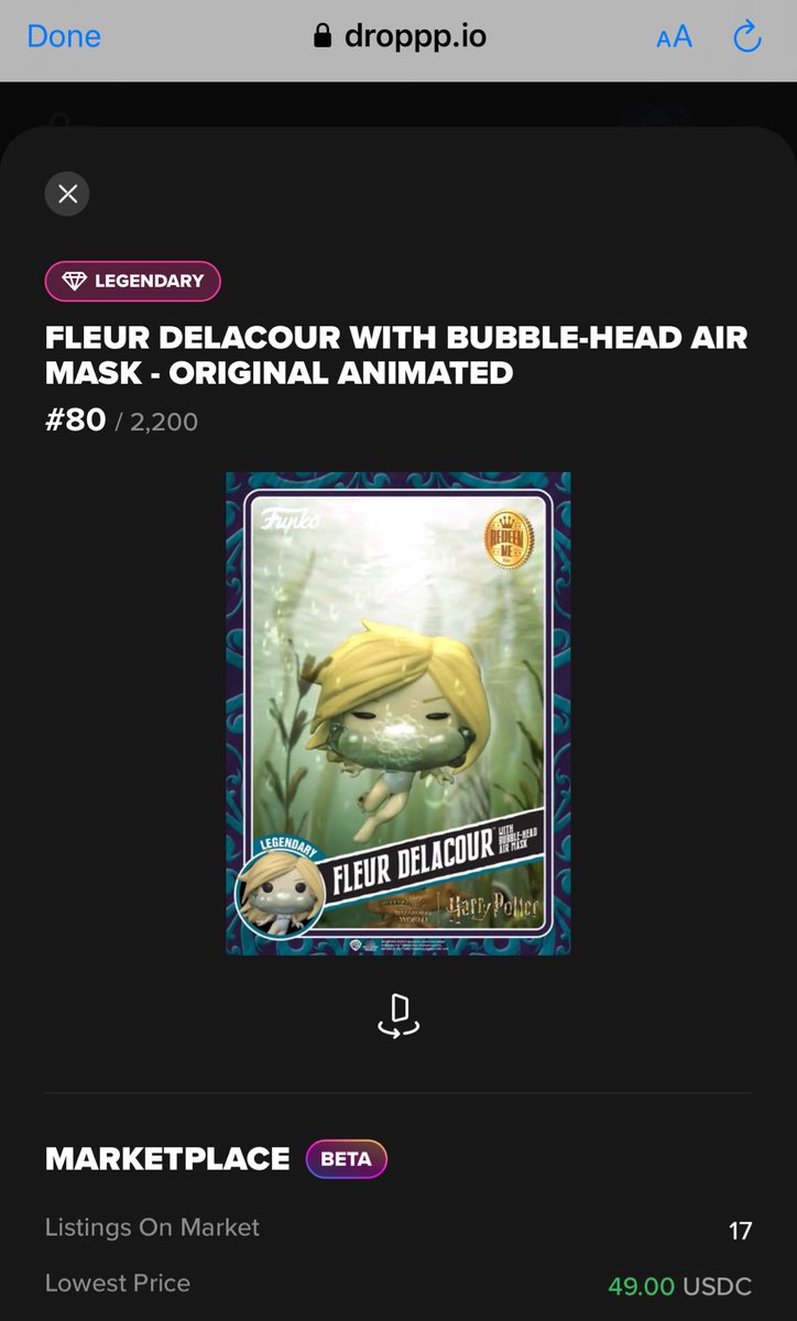 wildfortoys's tweet image. I finally got some more USDC in my Droppp account so I was able to pick up the only LEGENDARY I was still missing to date…at least until the next drop.  🙄 #FunkoPopDigital #NFT #HarryPotter #Funko #FunkoPop #WildForToys