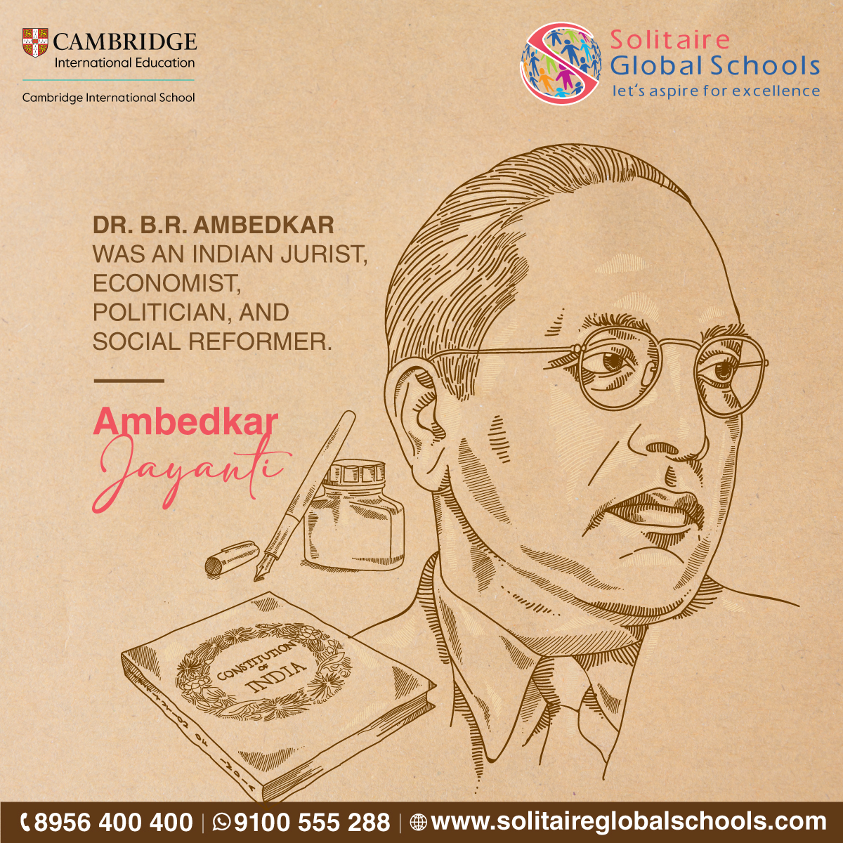 Celebrating the extraordinary legacy of Dr. B.R. Ambedkar on his Jayanti! His vision for equality and justice continues to inspire us all. #AmbedkarJayanti #solitaireglobalschools #bestschoolinhyderbad #bestschoolnearme #InternationalSchools #bestschools2023 #cambridgecurriculum