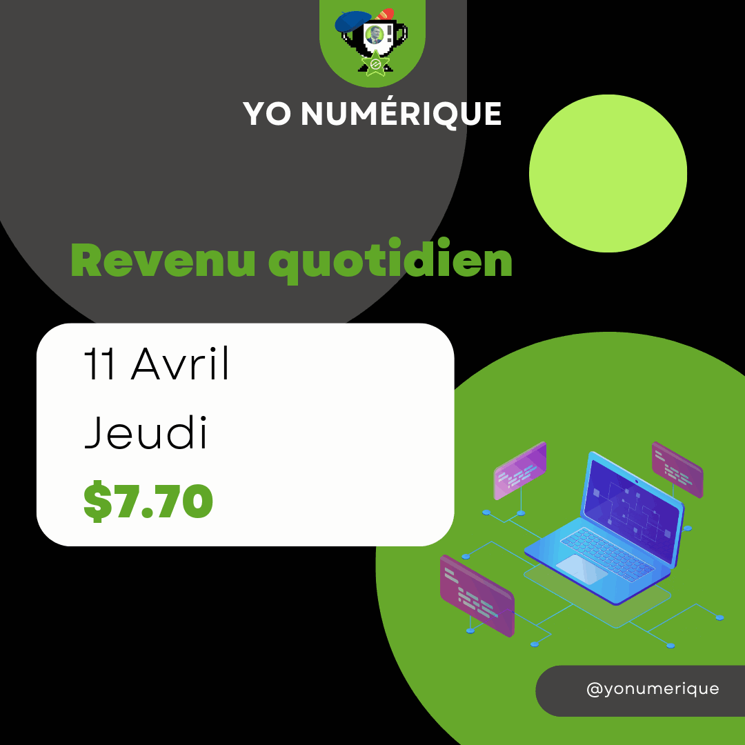 yonumerique's tweet photo. Les revenus de notre site Web Jeudi: $7.70: # # #Revenupassif https://t.co/6sCJa4Utx4 https://t.co/BIBLSa04zB